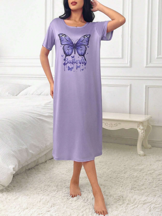 Butterfly & Slogan Graphic Nightdress