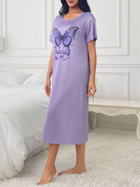 Butterfly & Slogan Graphic Nightdress