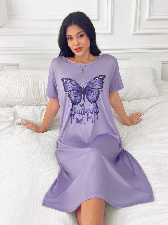 Butterfly & Slogan Graphic Nightdress