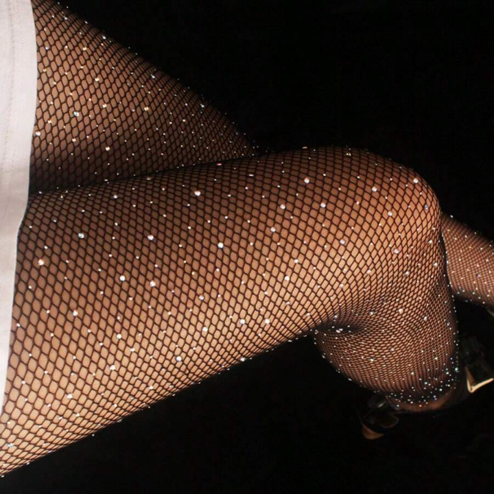 New Arrival Rhinestone Decor Fishnet Stocking With Open Crotch, Rhinestone Garter Belt And Long Socks Design