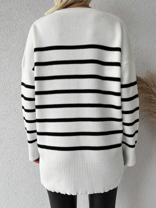 Striped Pattern Drop Shoulder Sweater