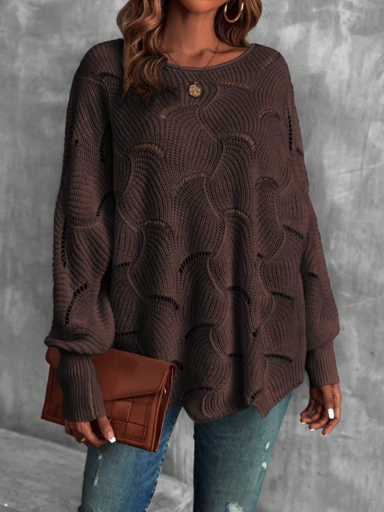 LUNE Lantern Sleeve Pointelle Knit Sweater