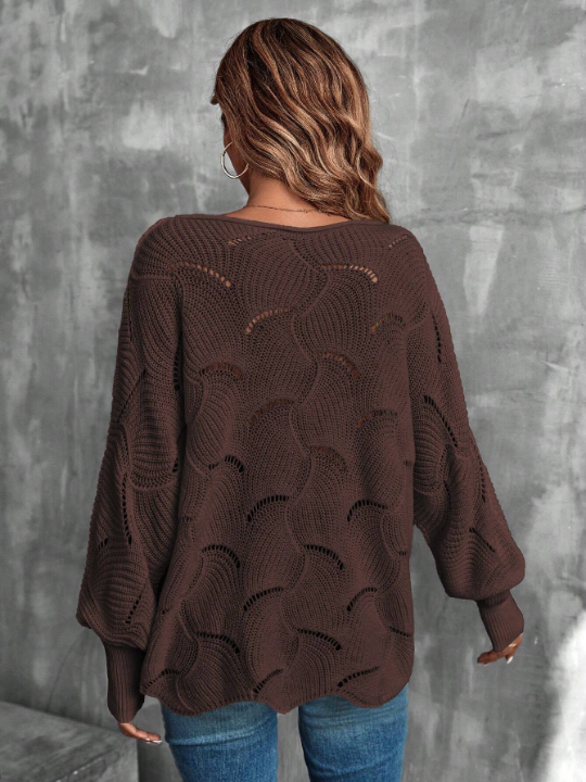 LUNE Lantern Sleeve Pointelle Knit Sweater