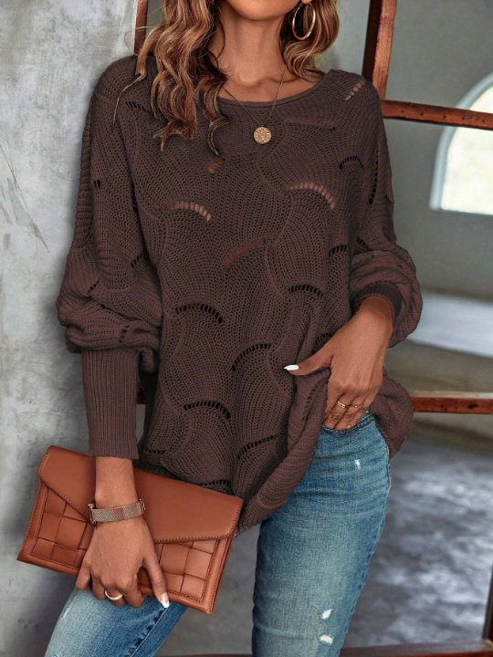 LUNE Lantern Sleeve Pointelle Knit Sweater