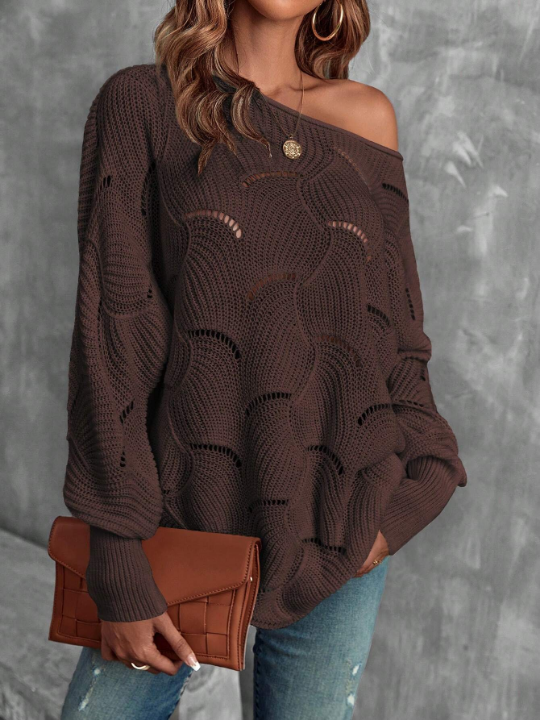 LUNE Lantern Sleeve Pointelle Knit Sweater