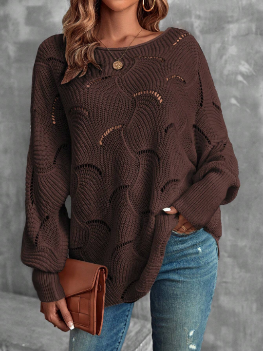 LUNE Lantern Sleeve Pointelle Knit Sweater