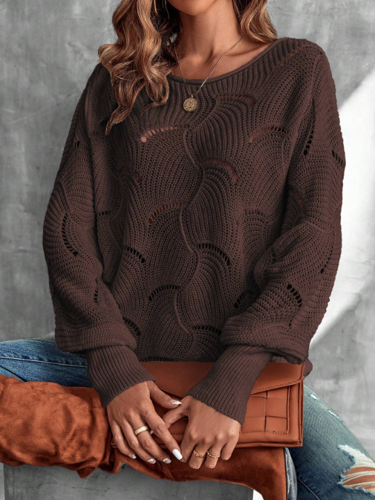 LUNE Lantern Sleeve Pointelle Knit Sweater