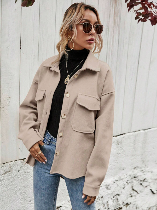 Frenchy Flap Pocket Drop Shoulder Overcoat