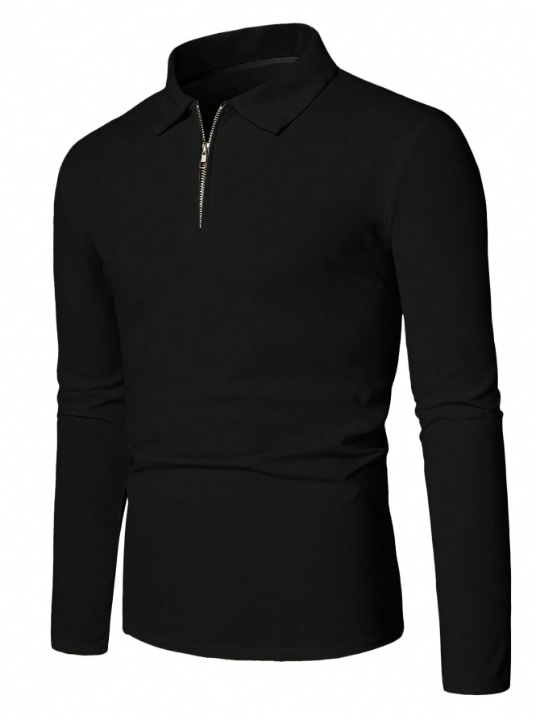 Manfinity Homme Men Quarter Zip Polo Shirt