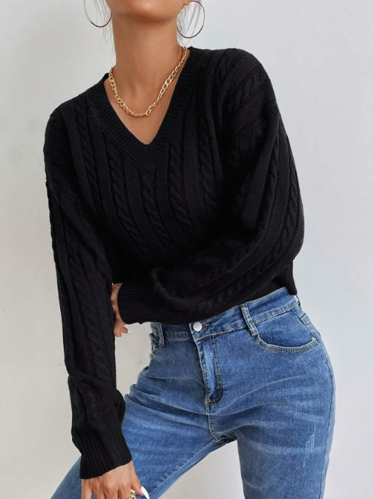 Frenchy Cable Knit Drop Shoulder Sweater