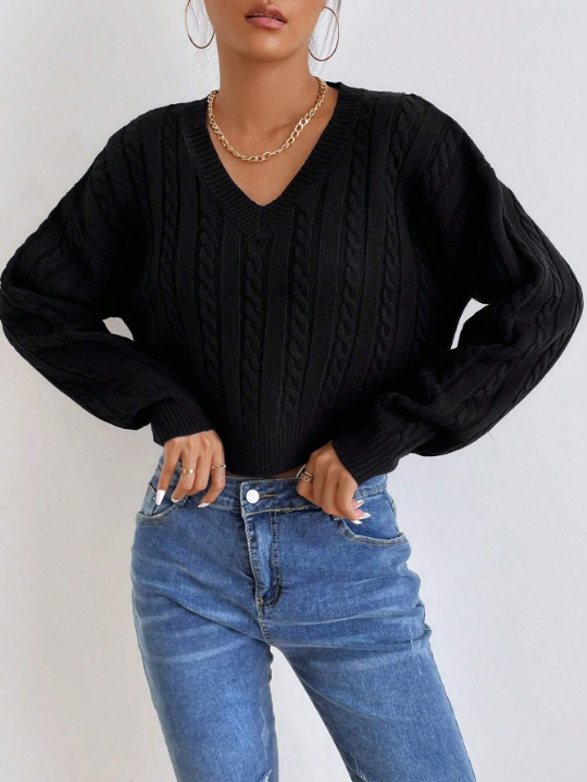 Frenchy Cable Knit Drop Shoulder Sweater