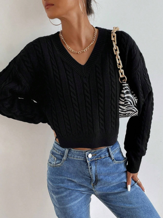 Frenchy Cable Knit Drop Shoulder Sweater