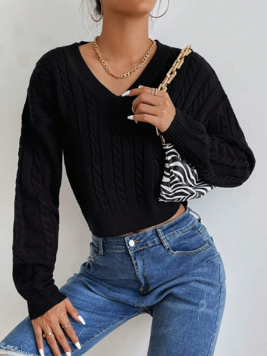 Frenchy Cable Knit Drop Shoulder Sweater