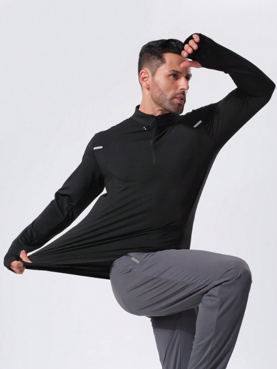 Men Quarter-Zip Armhole High Elasticity Sports Sweatshirt Gym Clothes Men