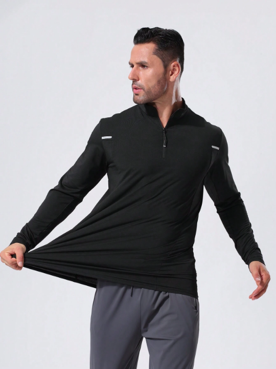 Men Quarter-Zip Armhole High Elasticity Sports Sweatshirt Gym Clothes Men