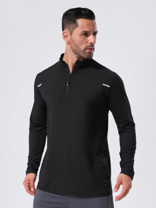 Men Quarter-Zip Armhole High Elasticity Sports Sweatshirt Gym Clothes Men