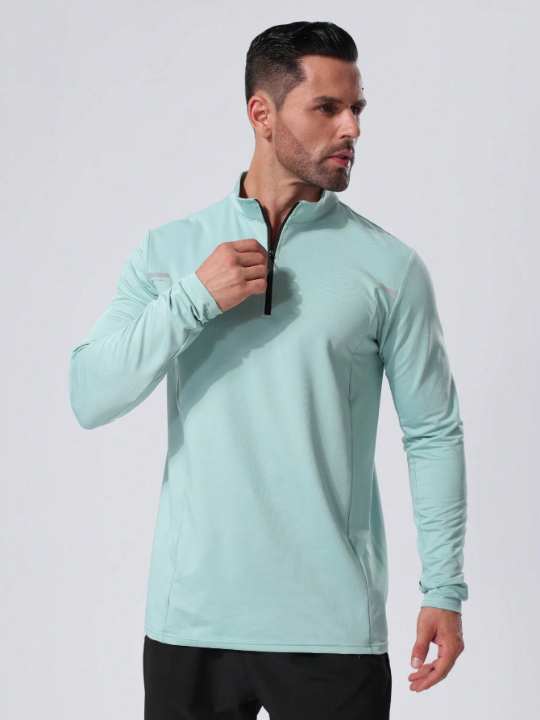 Men Quarter-Zip Armhole High Elasticity Sports Sweatshirt Gym Clothes Men