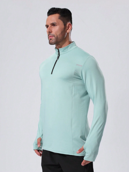 Men Quarter-Zip Armhole High Elasticity Sports Sweatshirt Gym Clothes Men