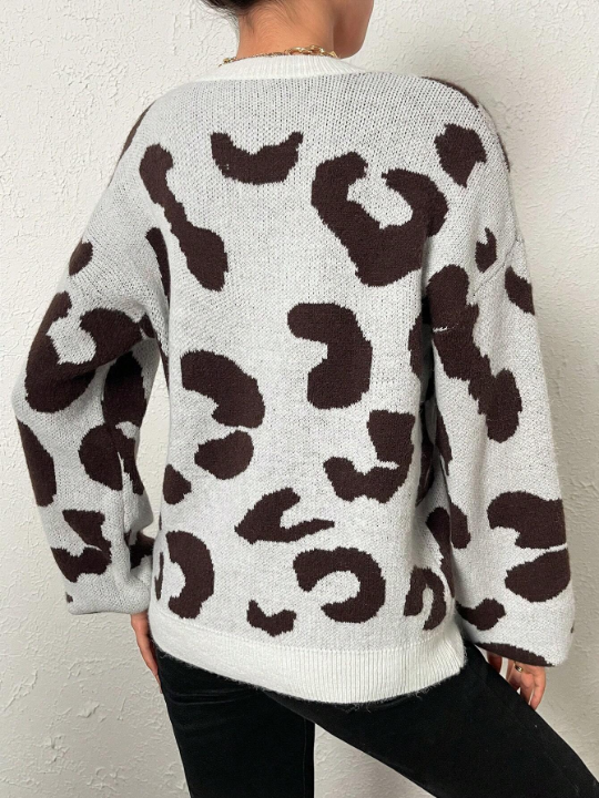 Frenchy Cow Pattern Drop Shoulder Sweater