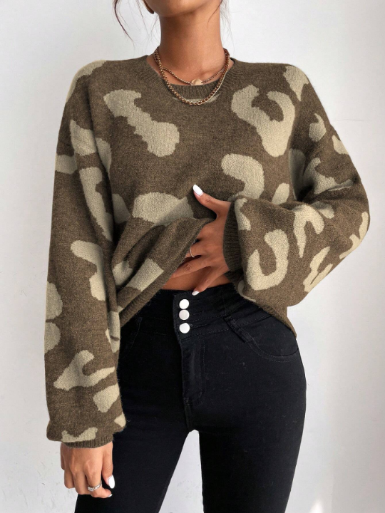 Frenchy Graphic Pattern Drop Shoulder Sweater