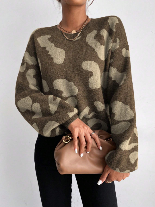 Frenchy Graphic Pattern Drop Shoulder Sweater