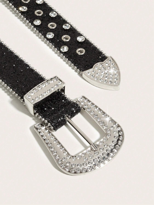 1pc Men's Heavy Duty Rhinestone Eyelet Buckle Belt, Perfect For Daily Wear, Parties And Gatherings