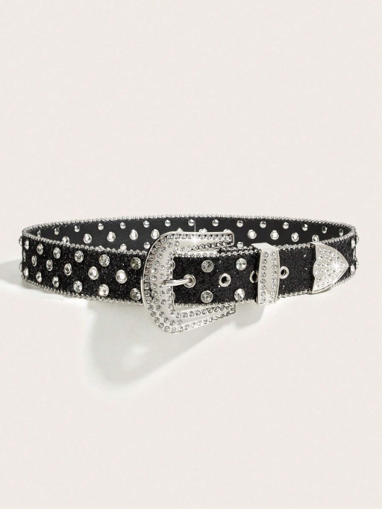 1pc Men's Heavy Duty Rhinestone Eyelet Buckle Belt, Perfect For Daily Wear, Parties And Gatherings