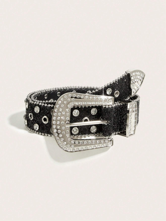 1pc Men's Heavy Duty Rhinestone Eyelet Buckle Belt, Perfect For Daily Wear, Parties And Gatherings