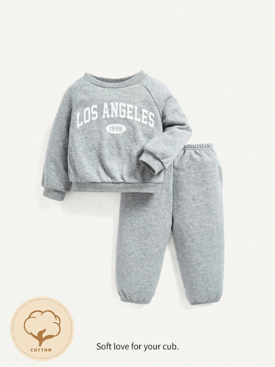 Cozy Cub Baby Girl Letter Graphic Raglan Sleeve Sweatshirt & Sweatpants