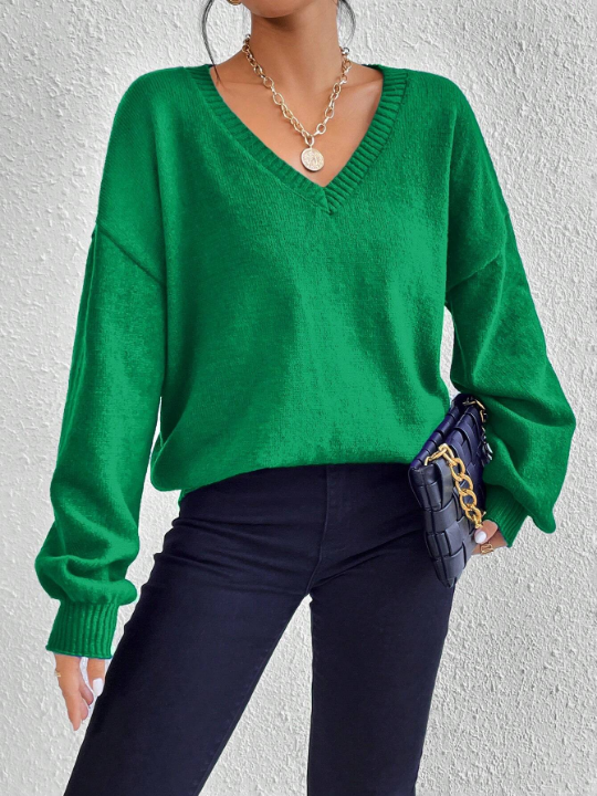 Essnce V Neck Drop Shoulder Sweater