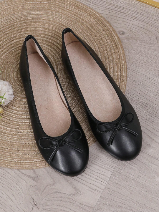 Women's Ballet Flats, Low Cut Soft Sole And Comfortable Lightweight Design With Bow Decoration, Suitable For Spring, Summer, Autumn In Brown Color. Perfect For Working And Casual Wear