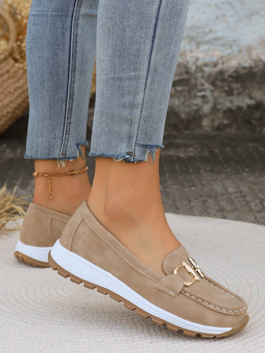 Summer Hollow Out New Style Pu Leather Peas Shoes For Middle Aged & Elderly Women, Soft Bottom Wedge Heels Loafers