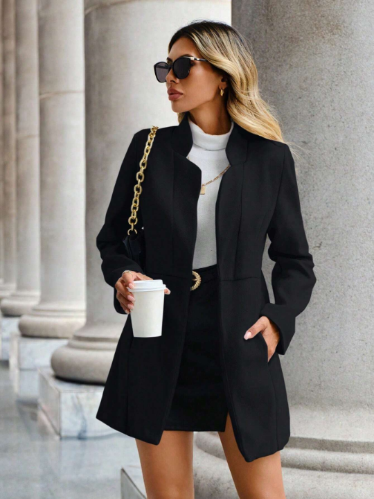 Solid Open Front Overcoat