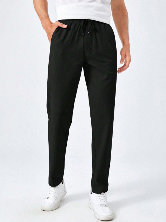 Manfinity Basics Men Solid Drawstring Waist Pants