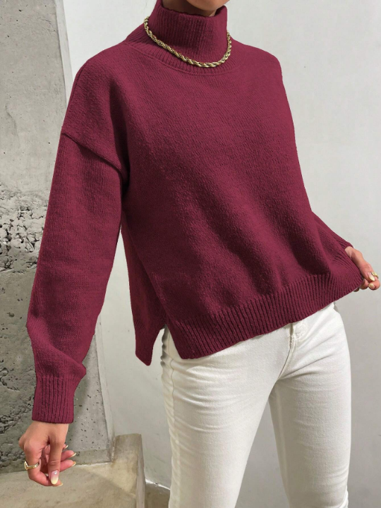 Essnce High Neck Drop Shoulder Sweater