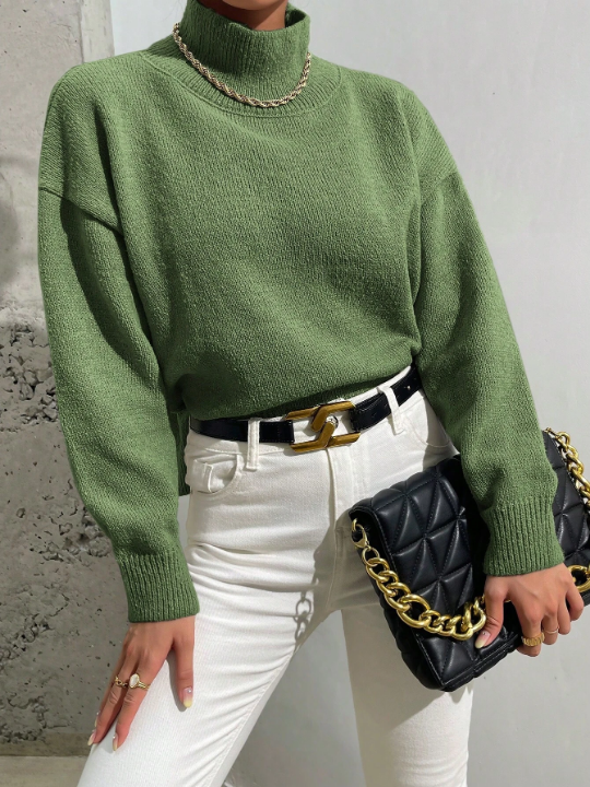 Essnce High Neck Drop Shoulder Sweater