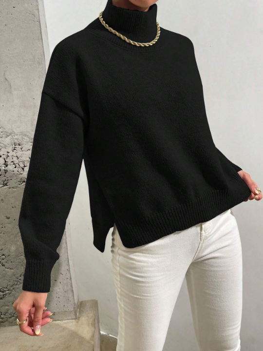 Essnce High Neck Drop Shoulder Sweater