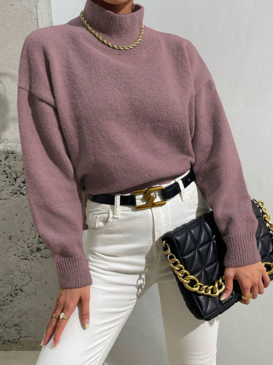 Essnce High Neck Drop Shoulder Sweater