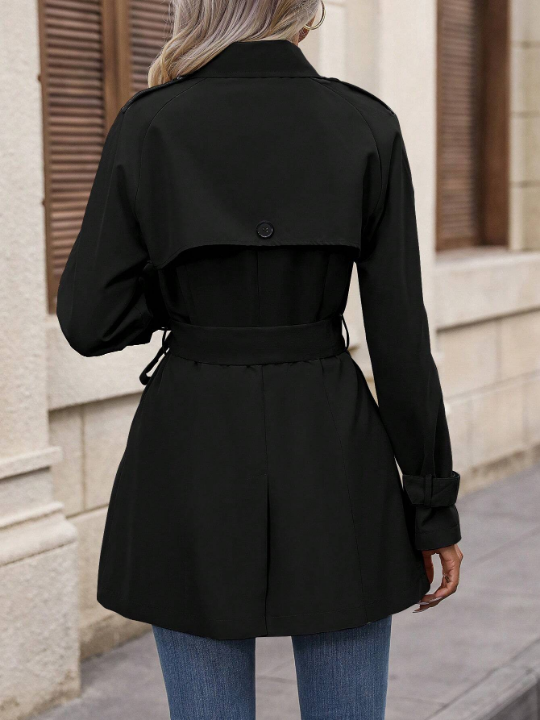 LUNE Double Breasted Slant Pocket Belted Trench Coat