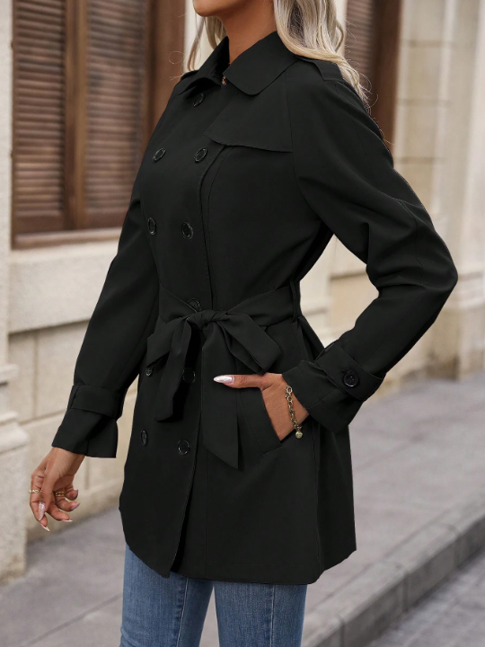 LUNE Double Breasted Slant Pocket Belted Trench Coat