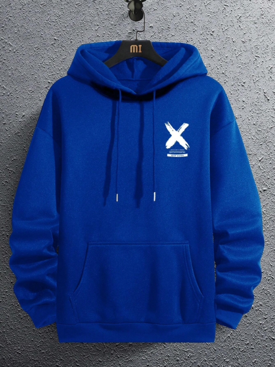 Men Slogan Graphic Kangaroo Pocket Drawstring Thermal Hoodie