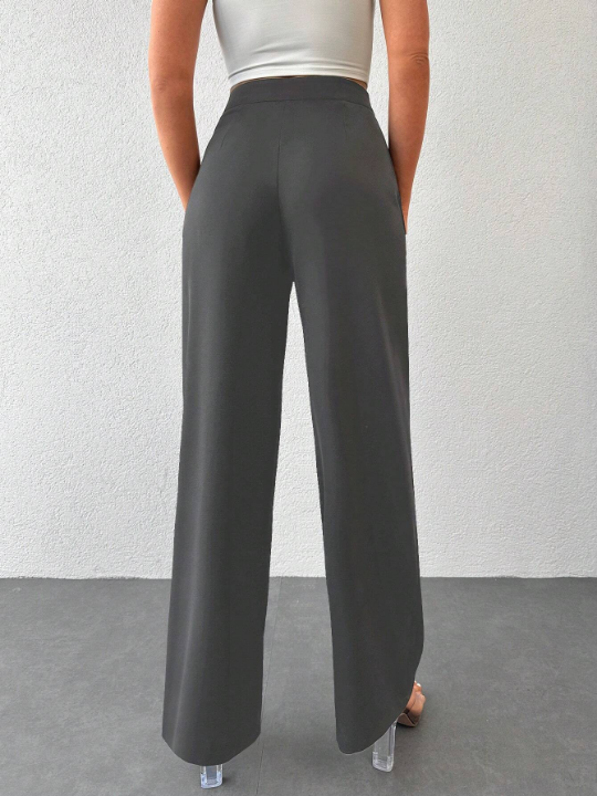 High Waist Plicated Detail Wide Leg Pants