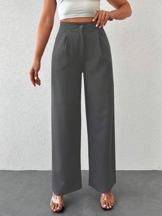 High Waist Plicated Detail Wide Leg Pants