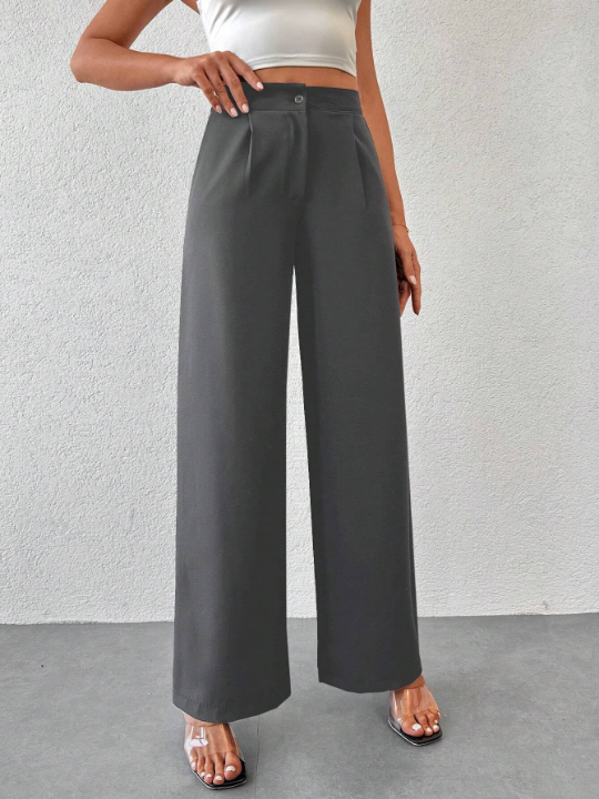 High Waist Plicated Detail Wide Leg Pants