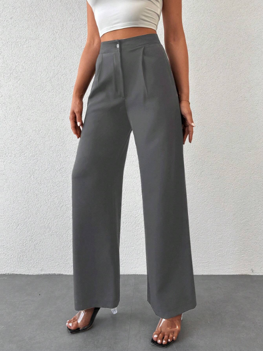 High Waist Plicated Detail Wide Leg Pants