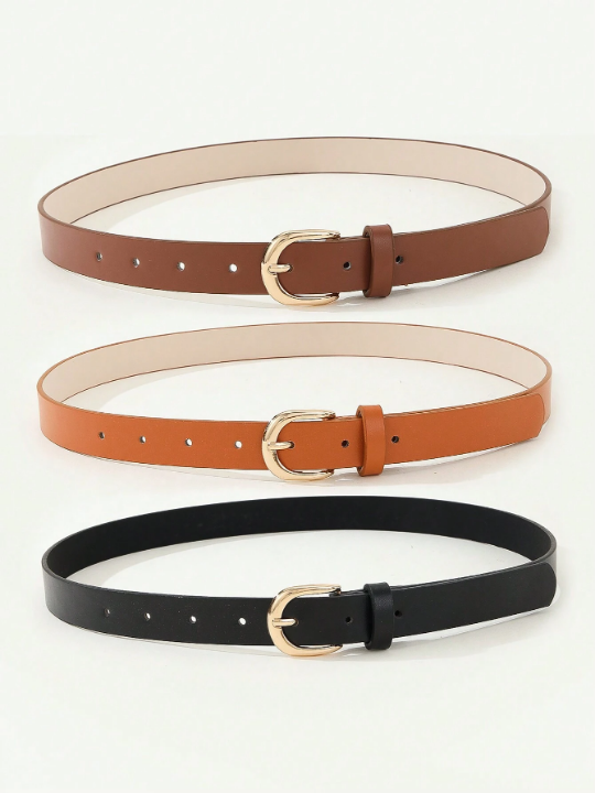 3pcs/Set Women's Simple Metal Square Buckle Belt, Suitable For Daily Wear With Dress, Jeans, Suit Pants