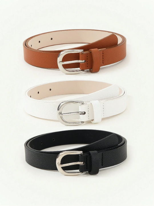 3pcs Women's Simple Metal Square Buckle Waist Belt Set For Matching Dress, Jeans, Trousers Etc., Perfect For Daily Wear