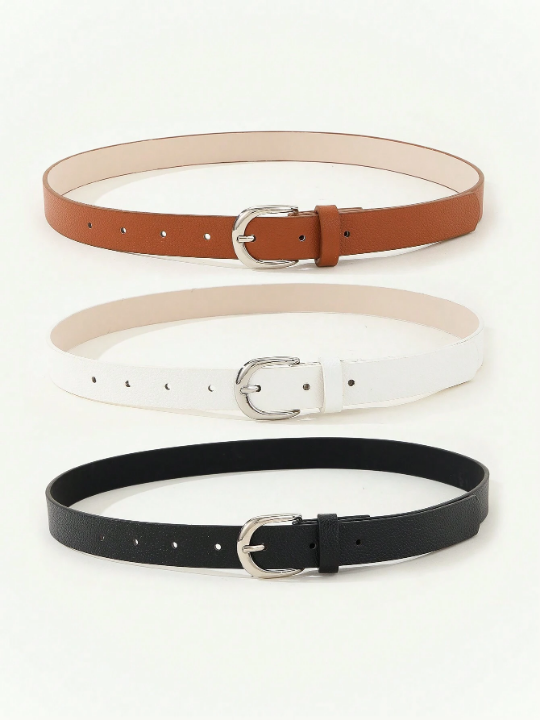 3pcs Women's Simple Metal Square Buckle Waist Belt Set For Matching Dress, Jeans, Trousers Etc., Perfect For Daily Wear