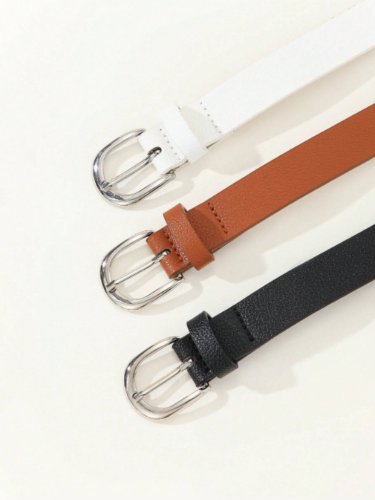 3pcs Women's Simple Metal Square Buckle Waist Belt Set For Matching Dress, Jeans, Trousers Etc., Perfect For Daily Wear