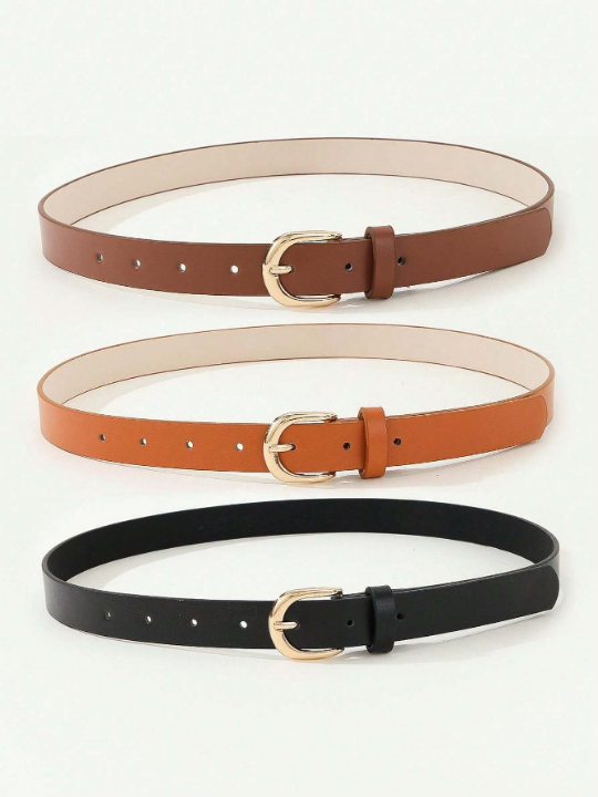 3pcs/Set Women's Simple Metal Square Buckle Belt, Suitable For Daily Wear With Dress, Jeans, Suit Pants